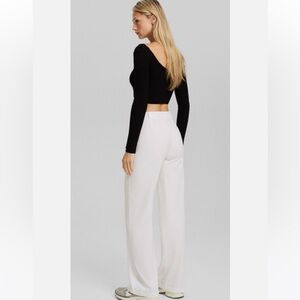 Bershka White Wide Leg Women's Pants